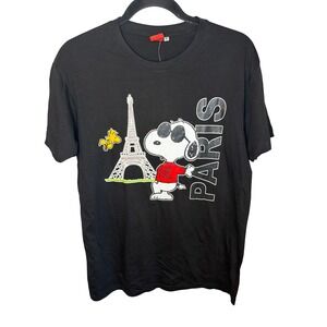 Peanuts Joe Cool Snoopy Paris Eiffel Tower Graphic T-Shirt Black Medium NWT